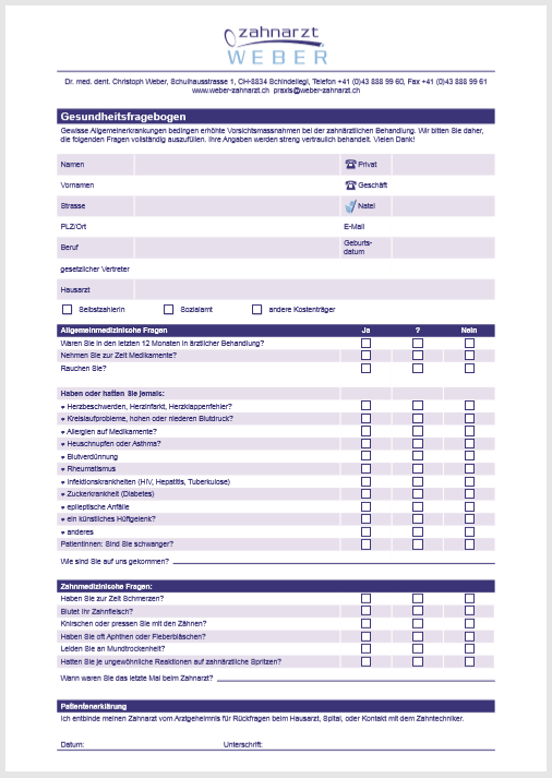 Gesundheitsfragebogen zum herunterladen